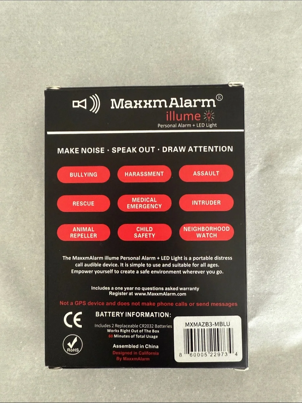 Illume Personal Alarm with LED Light - Black